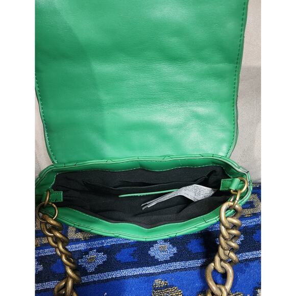 Zara Green Faux Leather Rectangle Medium Size Gold rustic Chain Shoulder Bag - Picture 6 of 11